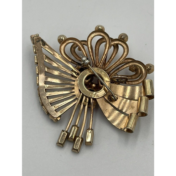 M&S 1/20 12K G.F Clear & Pink Rhinestone VTG 1950s Prong Set Brooch Pendant - Picture 4 of 9